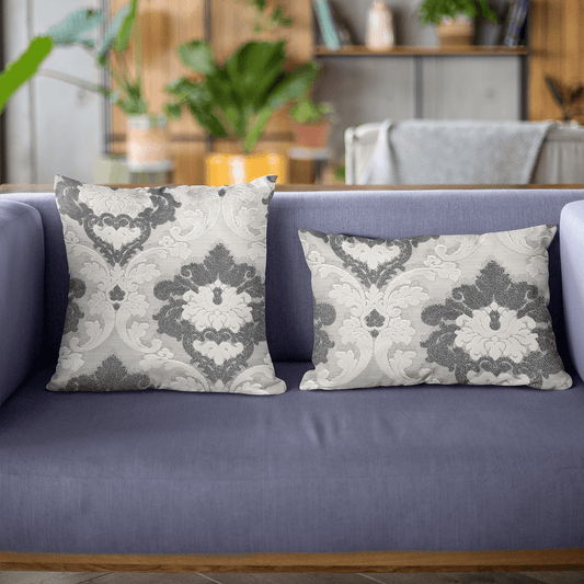 Leilani Fleurs Luxury Throw Pillow in Blue and Beige Tones - Plutus Brands