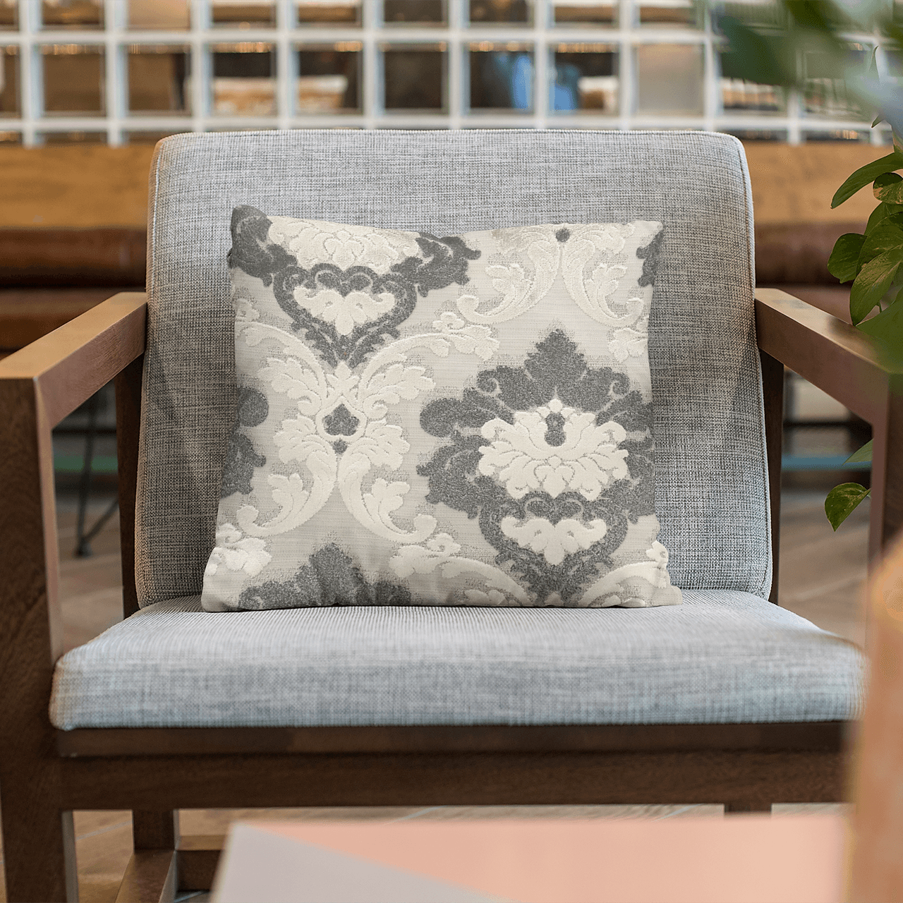 Leilani Fleurs Luxury Throw Pillow in Blue and Beige Tones - Plutus Brands