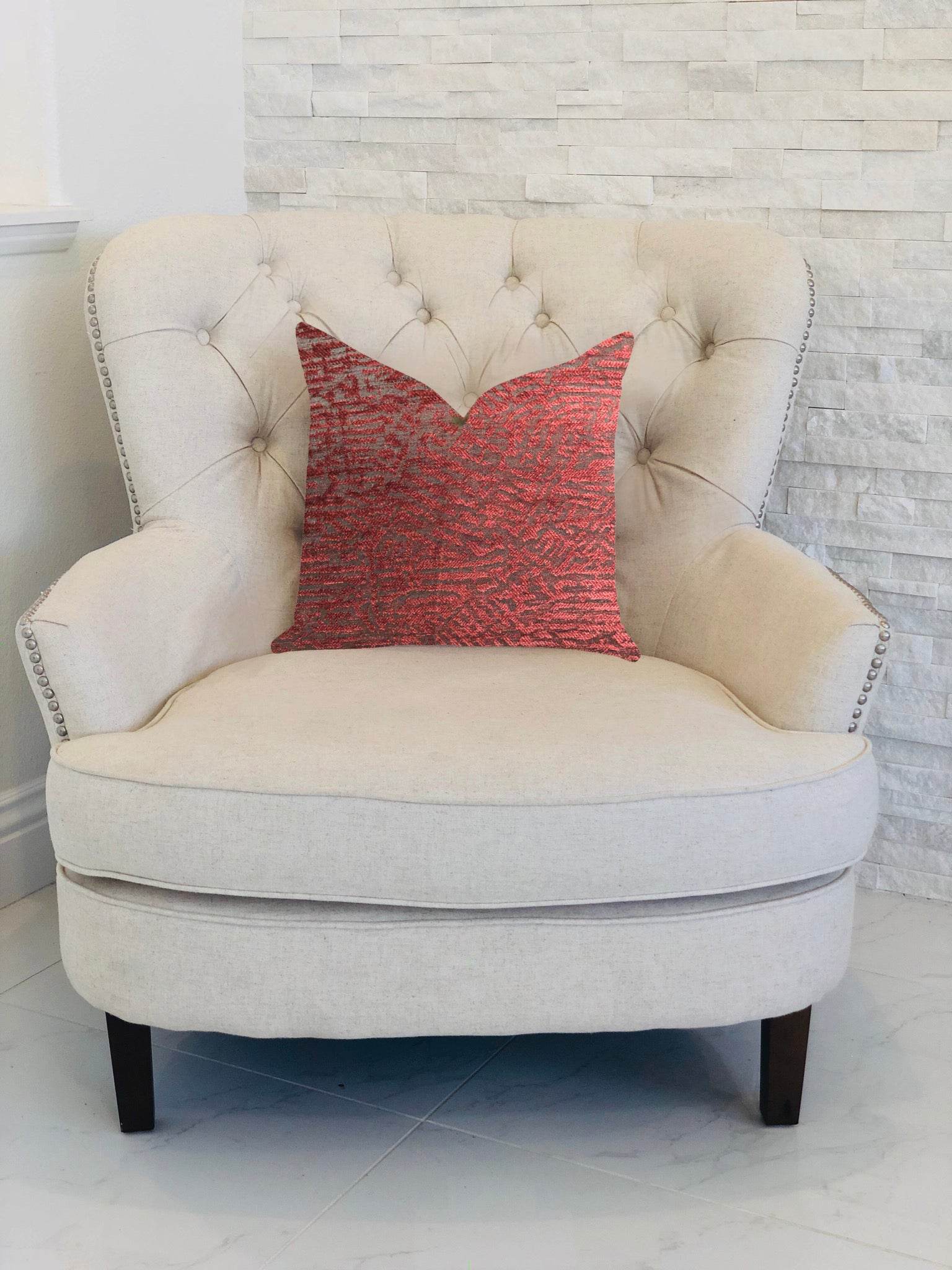 Crushed Wine Luxury Throw Pillow in Dark Red - Plutus Brands