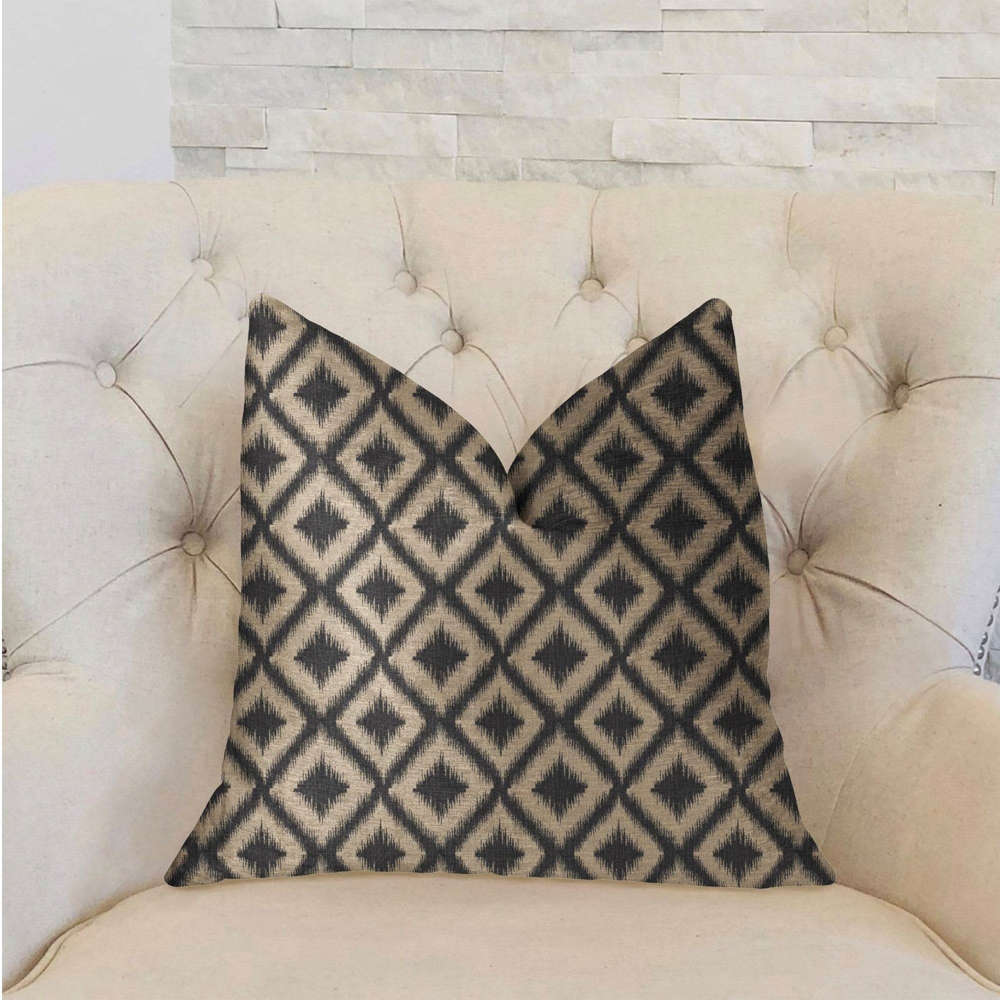 Diamond Embers Gray and Beige Luxury Throw Pillow - Plutus Brands