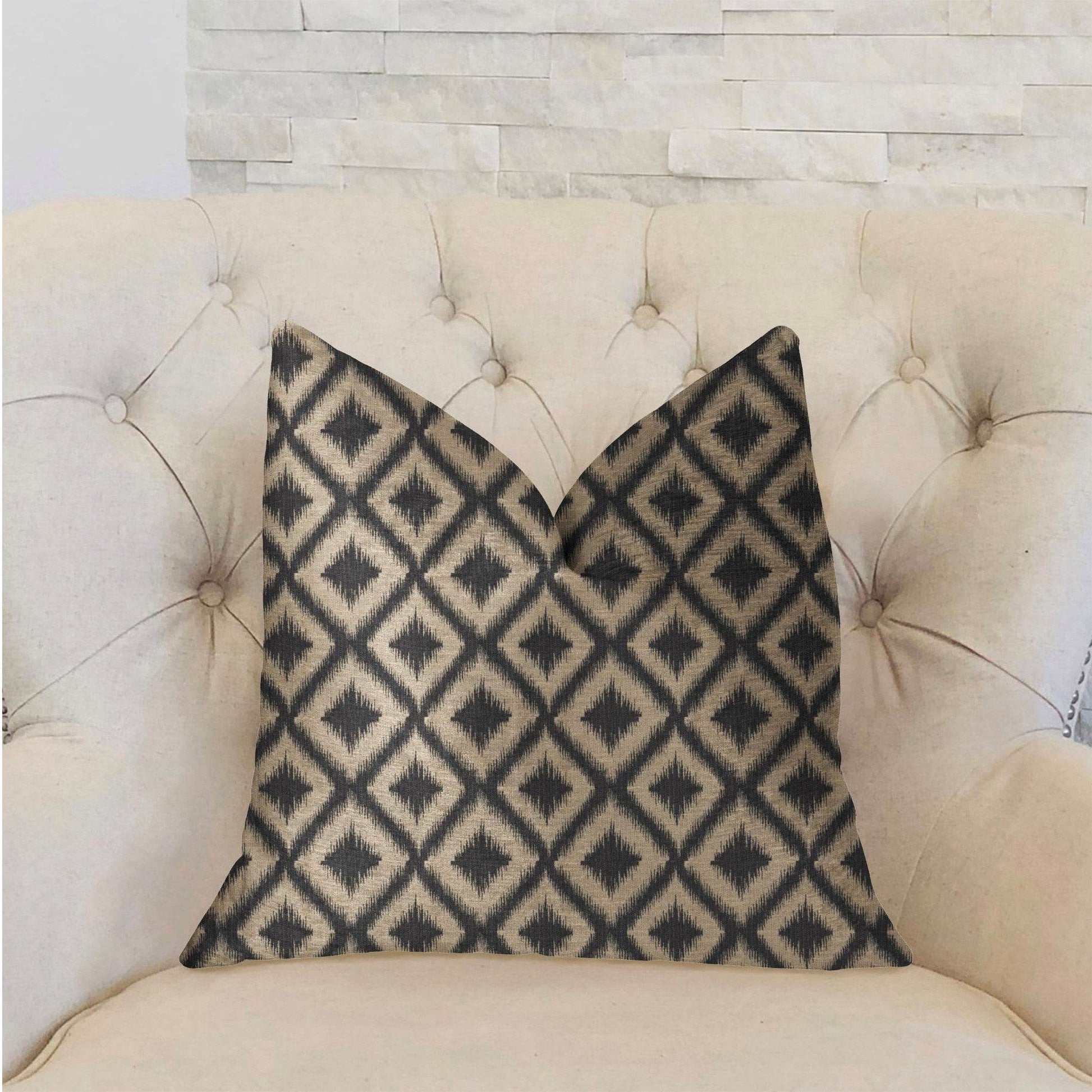 Diamond Embers Gray and Beige Luxury Throw Pillow - Plutus Brands