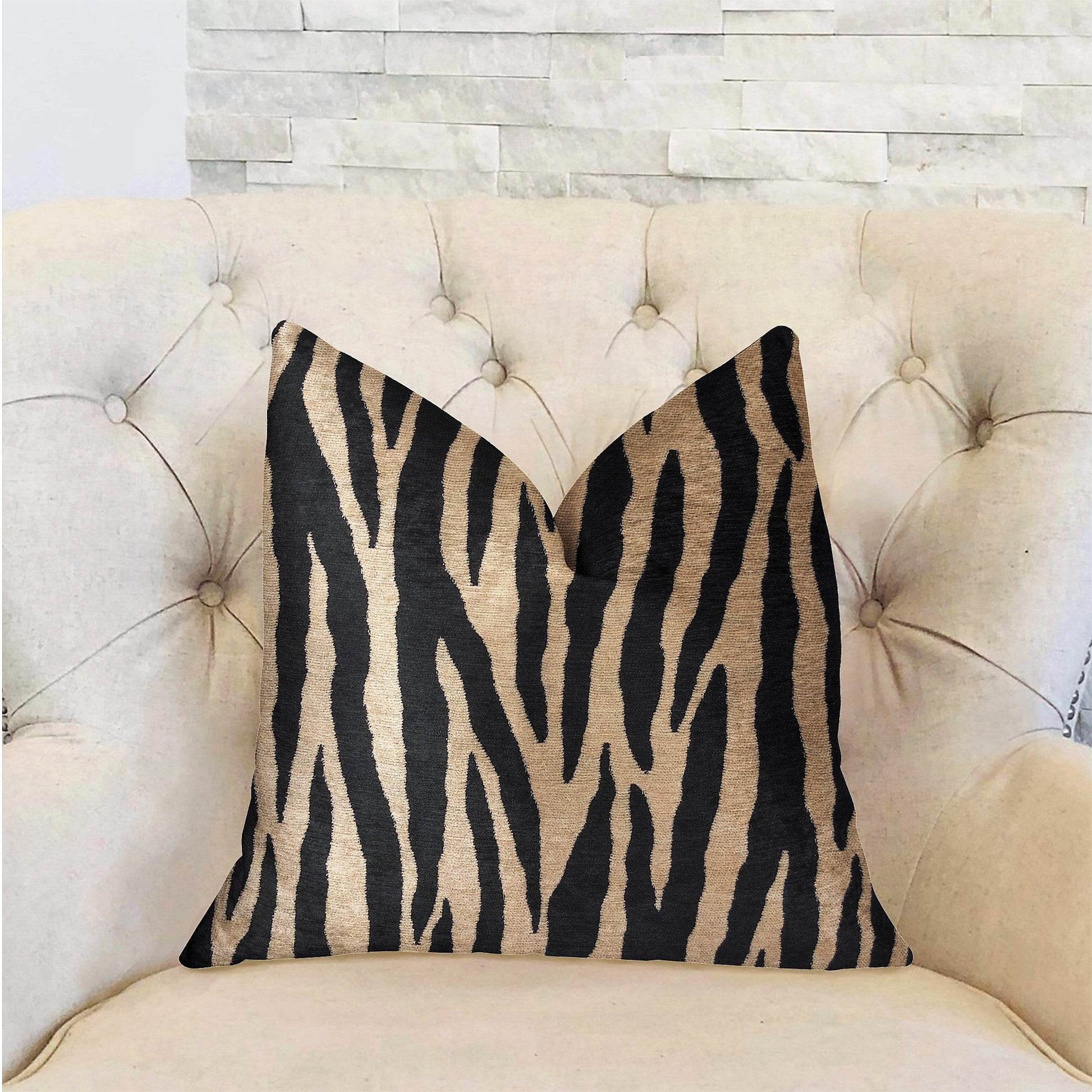 Zippy Zebra Black and Beige Luxury Throw Pillow - Plutus Brands
