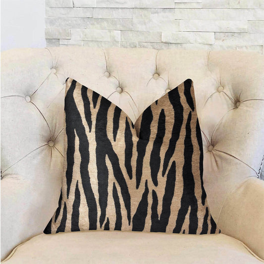 Zippy Zebra Black and Beige Luxury Throw Pillow - Plutus Brands