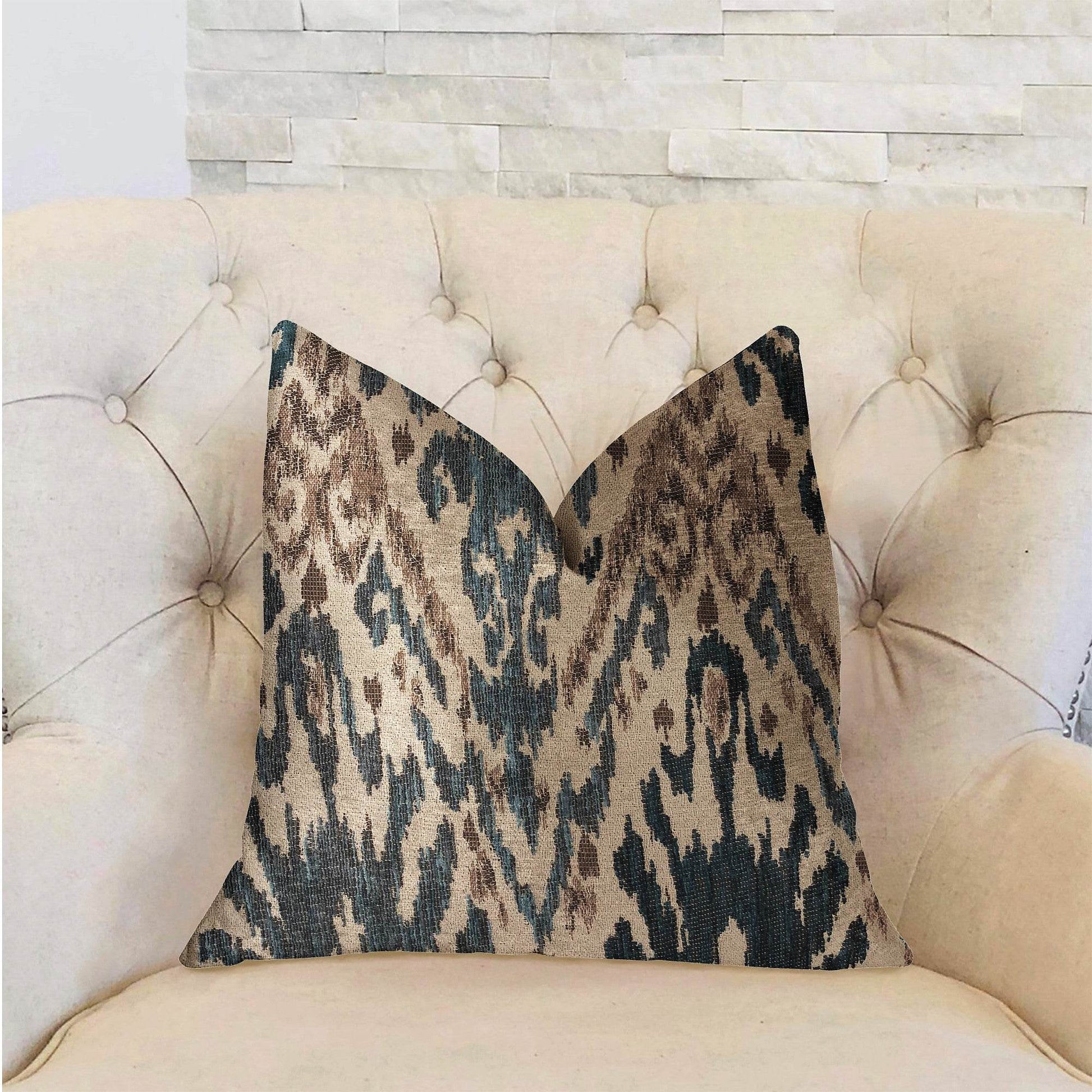 Kaveh Green, Beige and Brown Luxury Throw Pillow - Plutus Brands