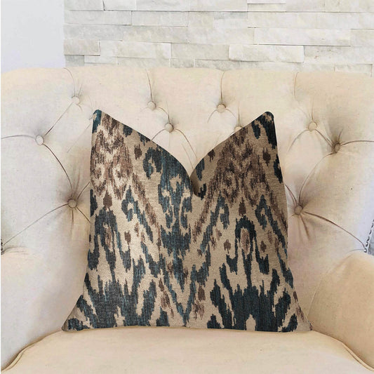 Kaveh Green, Beige and Brown Luxury Throw Pillow - Plutus Brands
