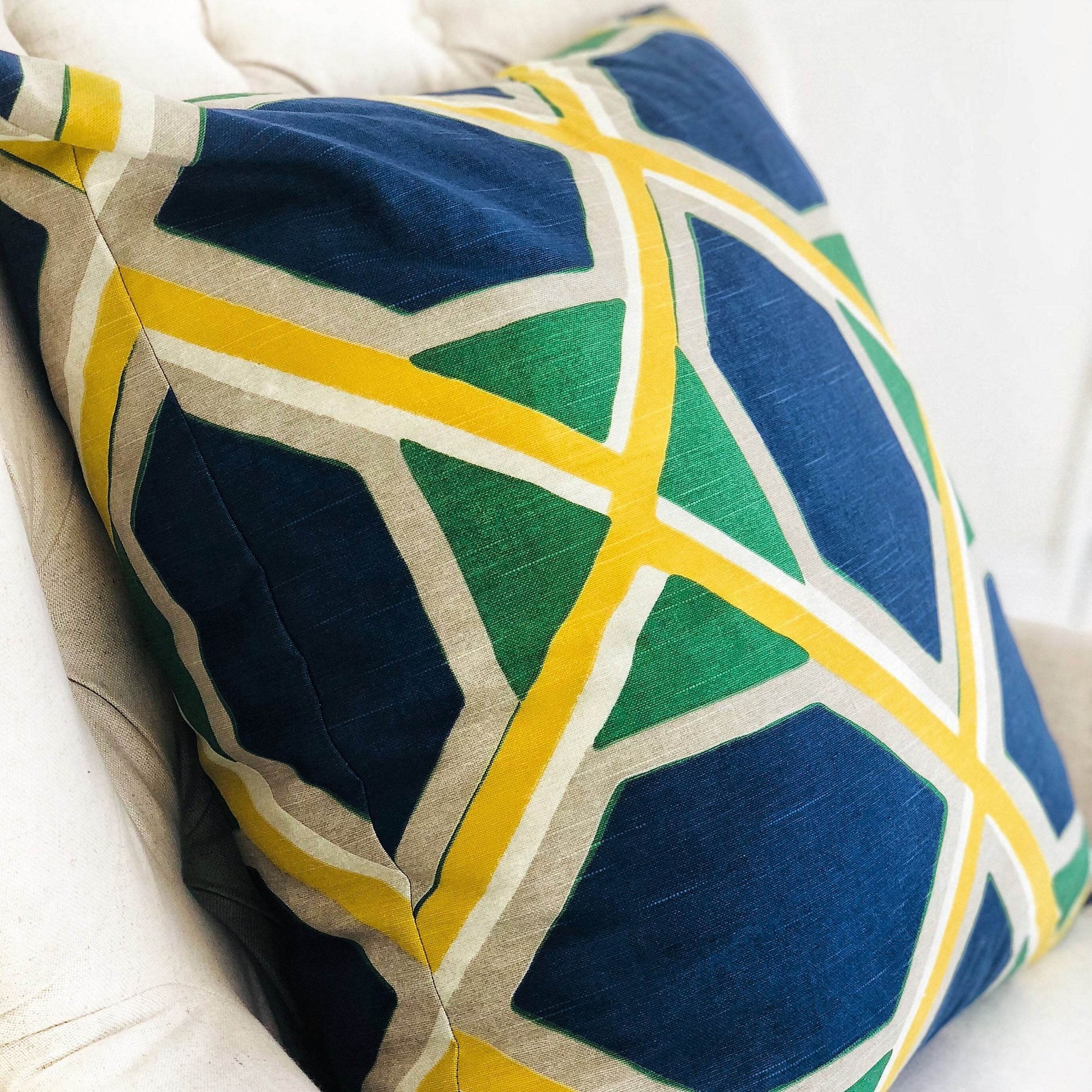 Obliquity Blue, Yellow and Green Luxury Throw Pillow - Plutus Brands
