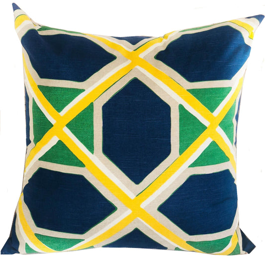 Obliquity Blue, Yellow and Green Luxury Throw Pillow - Plutus Brands