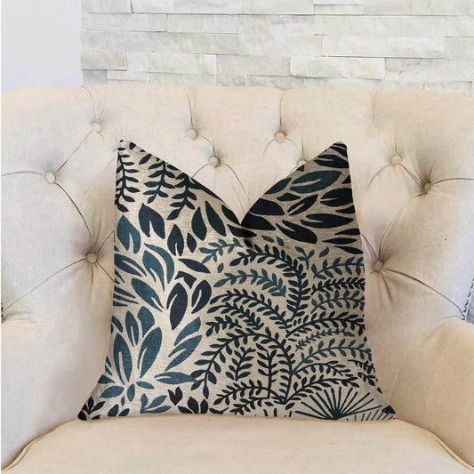 Leaf Snap Blue and Beige Luxury Throw Pillow - Plutus Brands