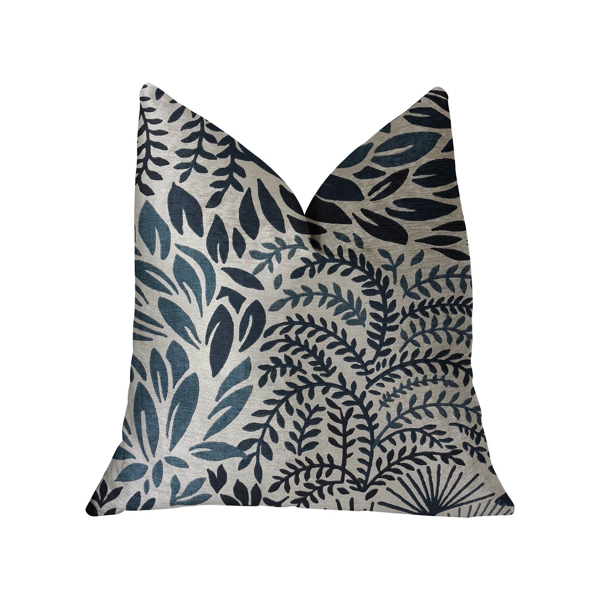 Leaf Snap Blue and Beige Luxury Throw Pillow - Plutus Brands