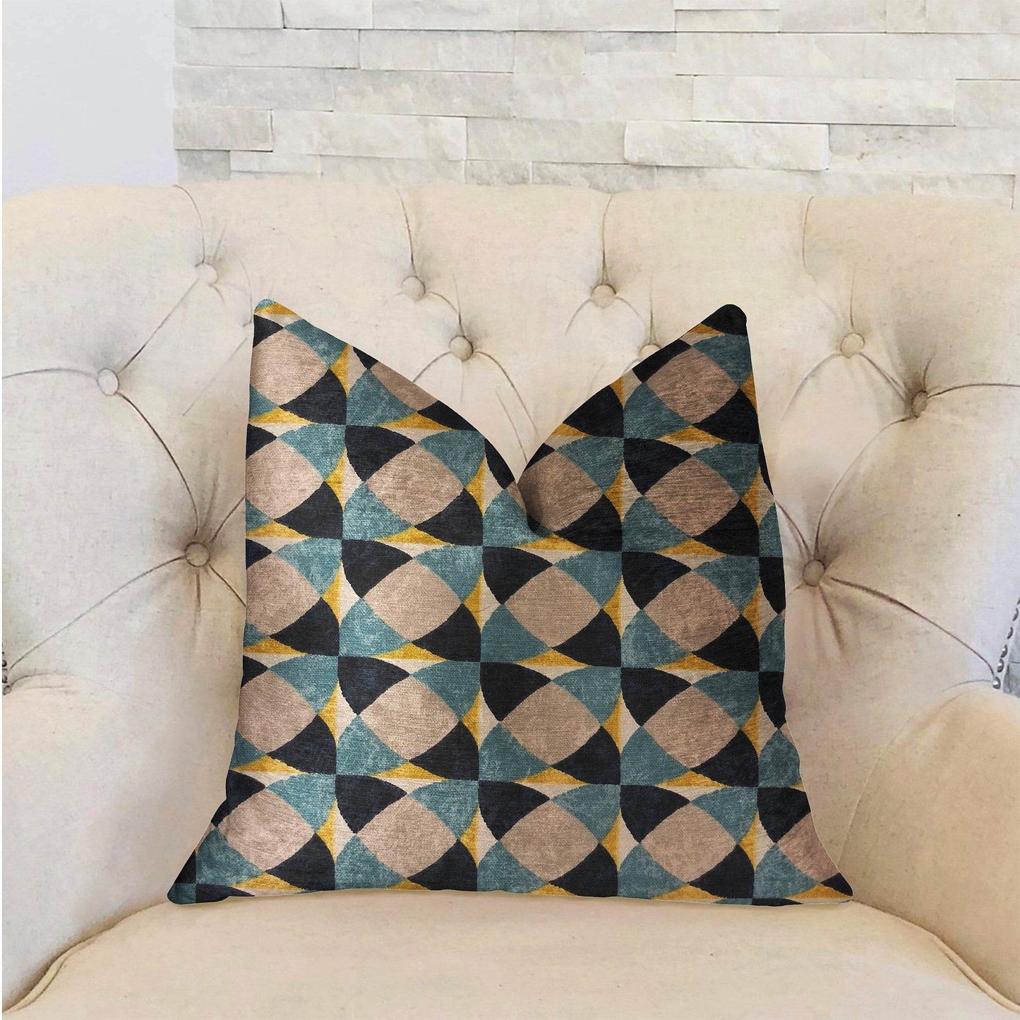 Shape Reflections Blue and Beige Luxury Throw Pillow - Plutus Brands
