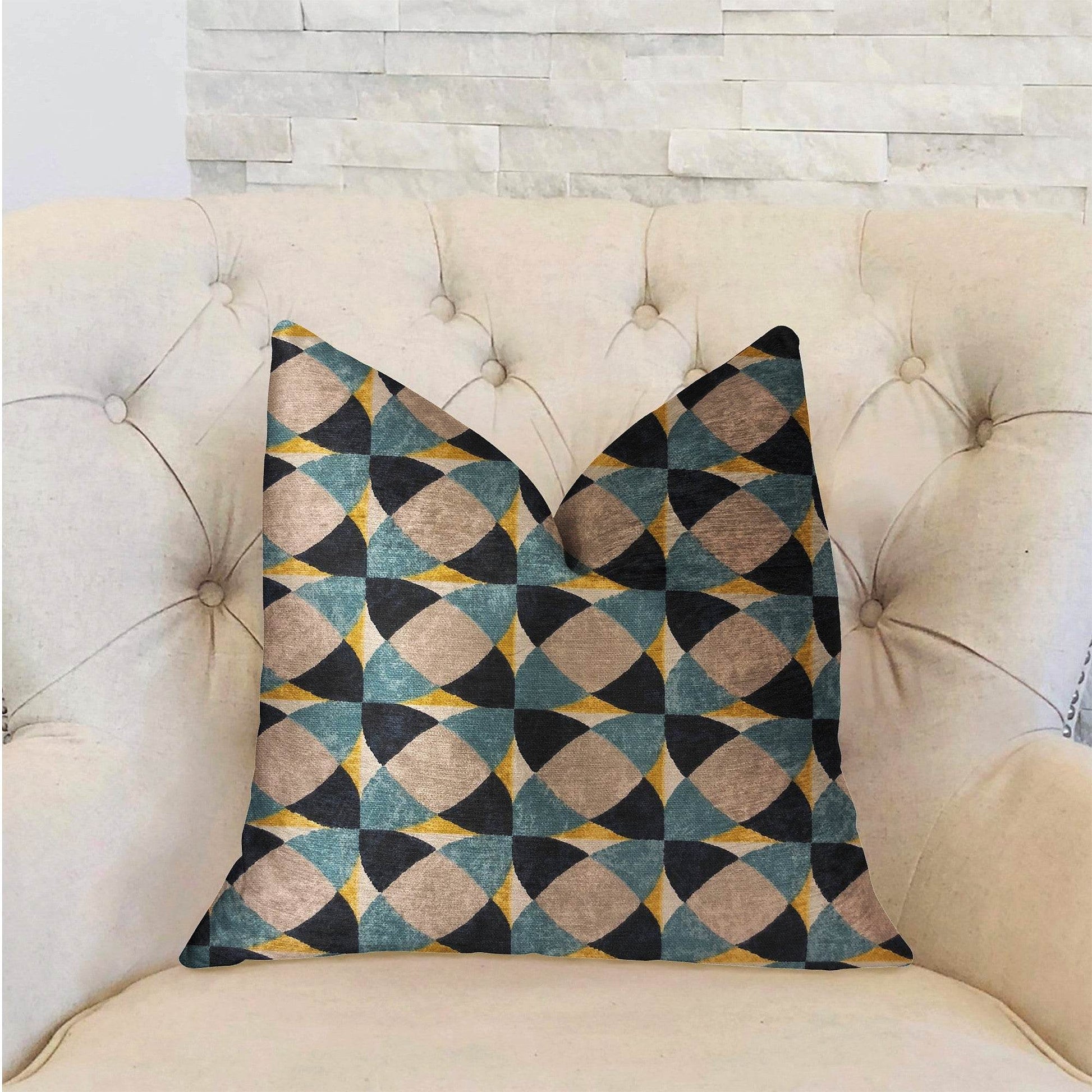 Shape Reflections Blue and Beige Luxury Throw Pillow - Plutus Brands
