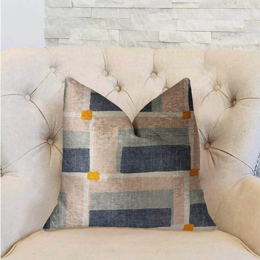 Bay Window Blue and Beige Luxury Throw Pillow - Plutus Brands