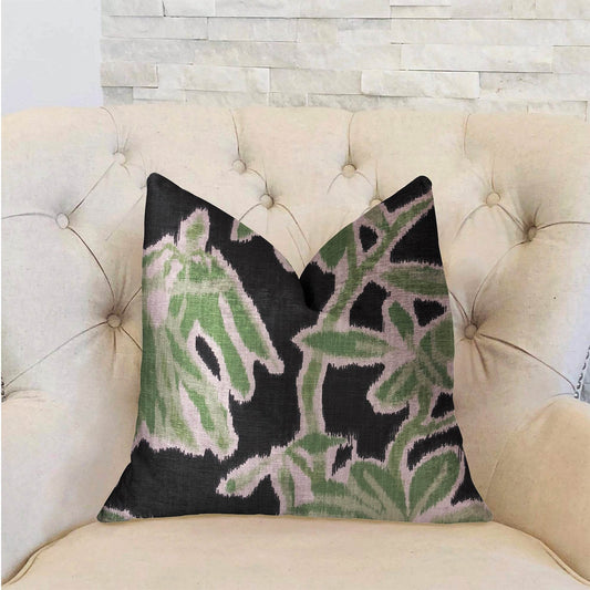 Grass Swallow Green and Black and Beige Luxury Throw Pillow - Plutus Brands
