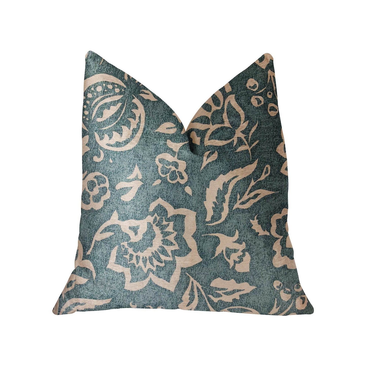 Elsi Pom Blue and Beige Luxury Throw Pillow - Plutus Brands