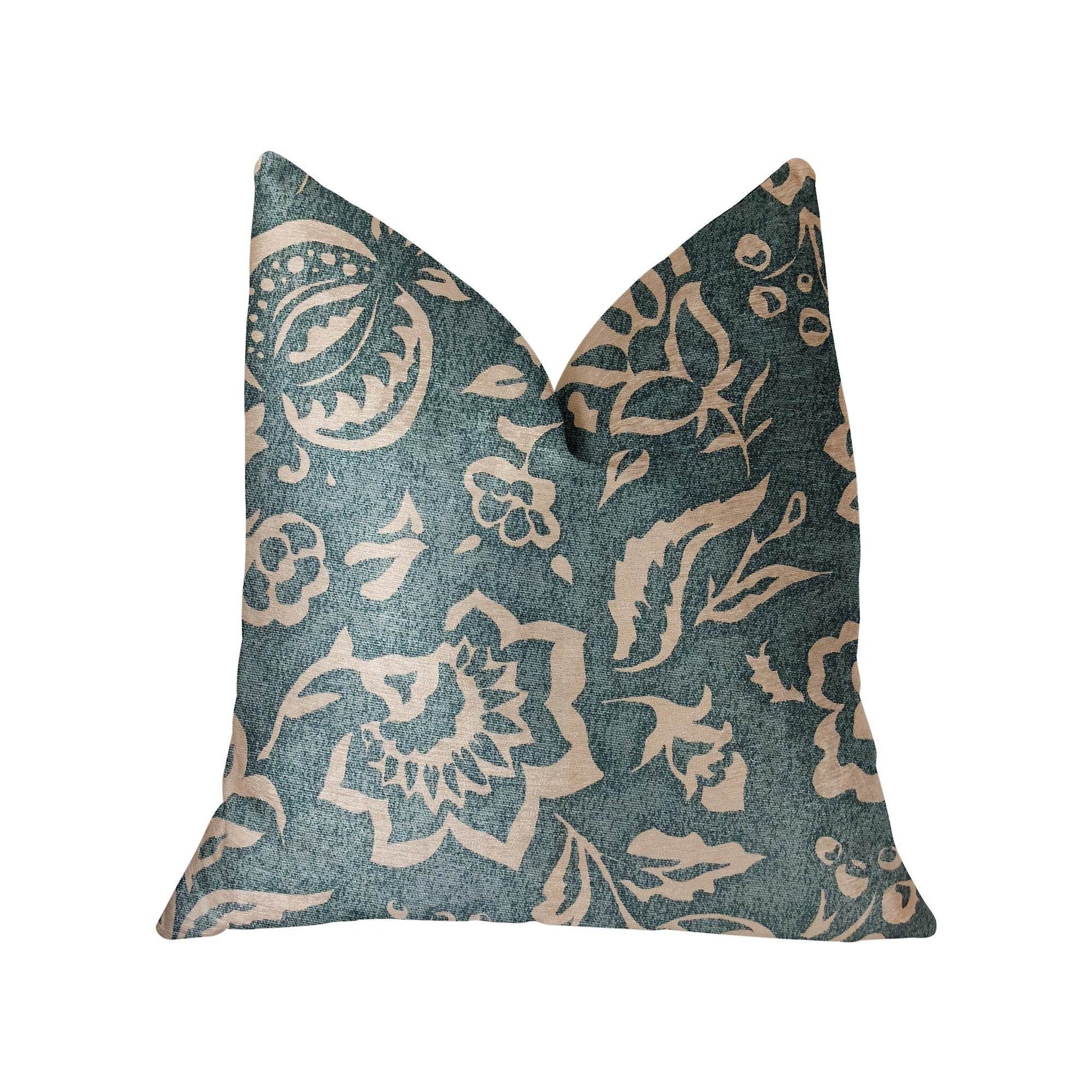 Elsi Pom Blue and Beige Luxury Throw Pillow - Plutus Brands