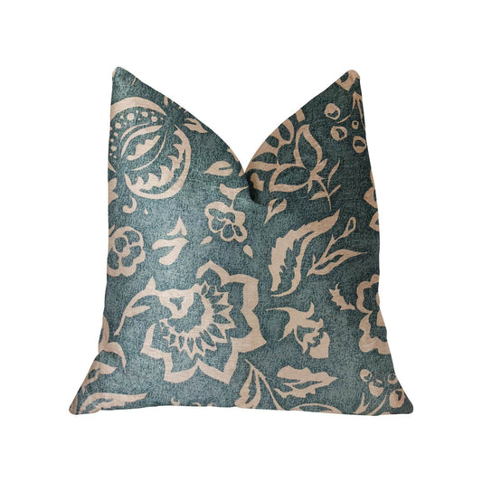 Elsi Pom Blue and Beige Luxury Throw Pillow - Plutus Brands