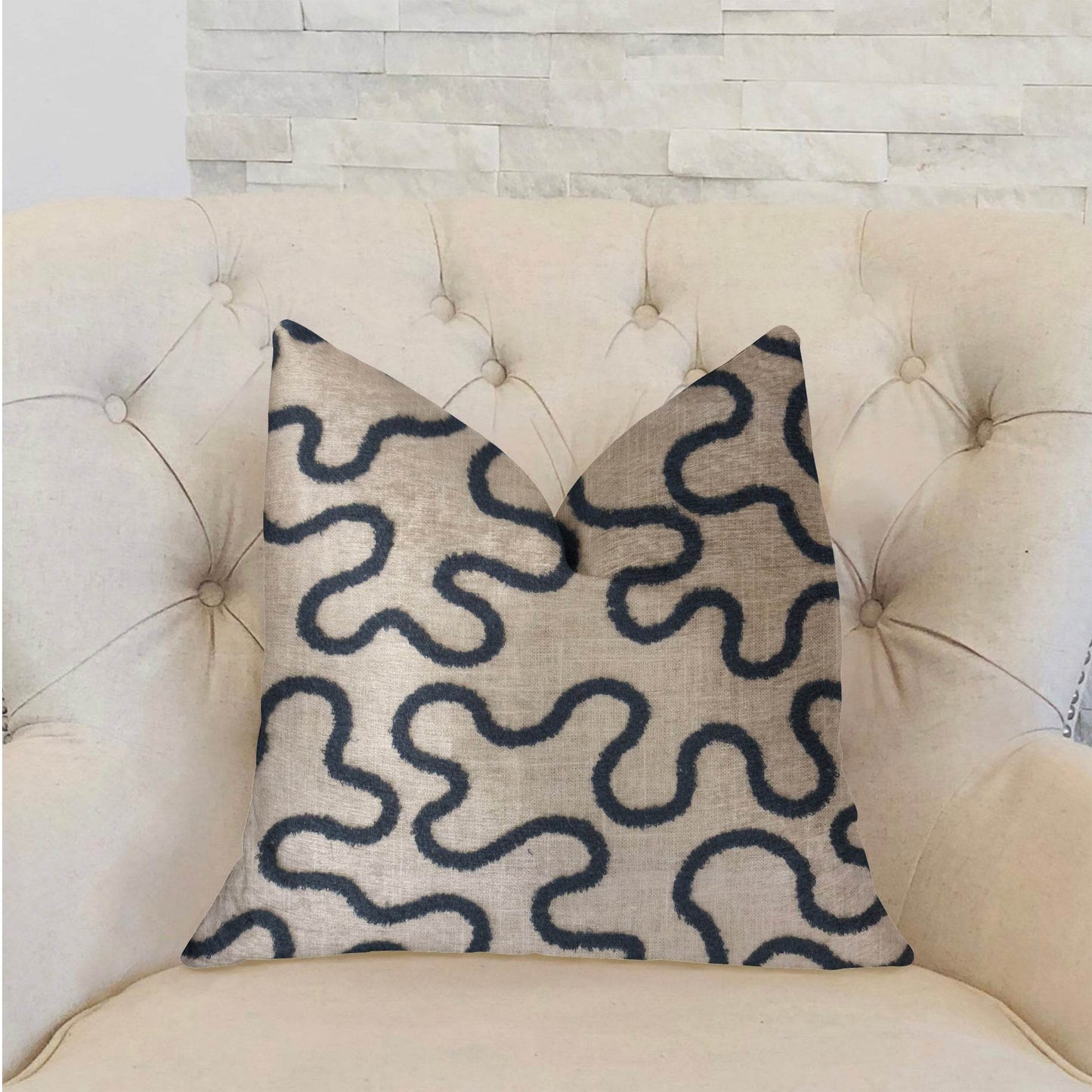 Chandra Taal Blue and Beige Luxury Throw Pillow - Plutus Brands