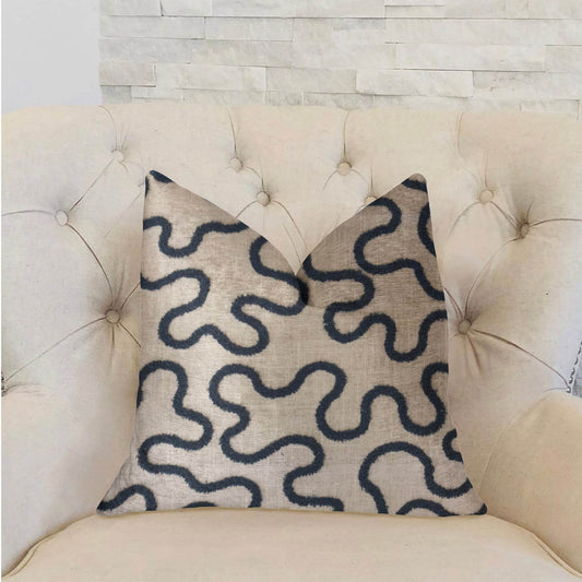 Chandra Taal Blue and Beige Luxury Throw Pillow - Plutus Brands
