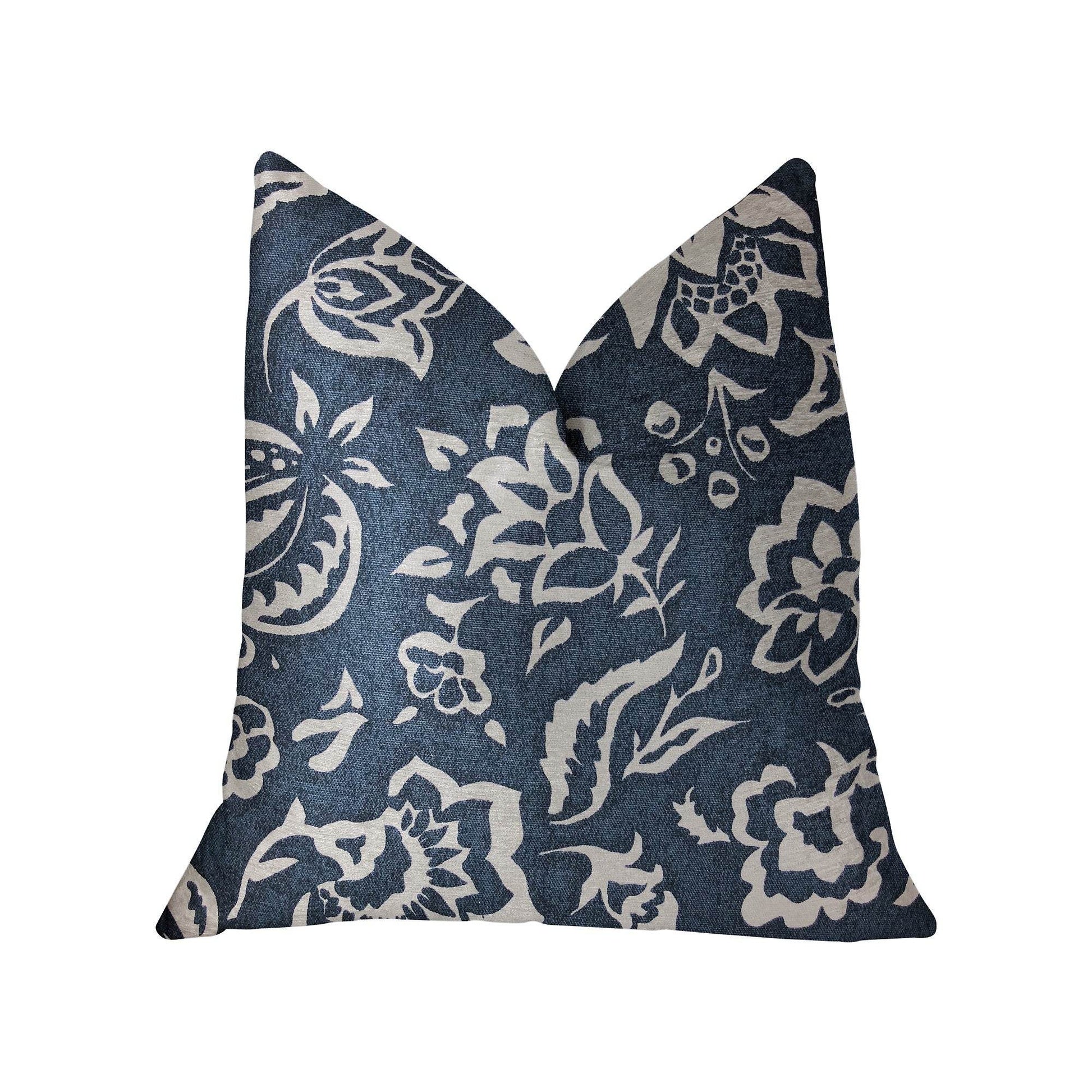 Elsi Pom Blue and White Luxury Throw Pillow - Plutus Brands