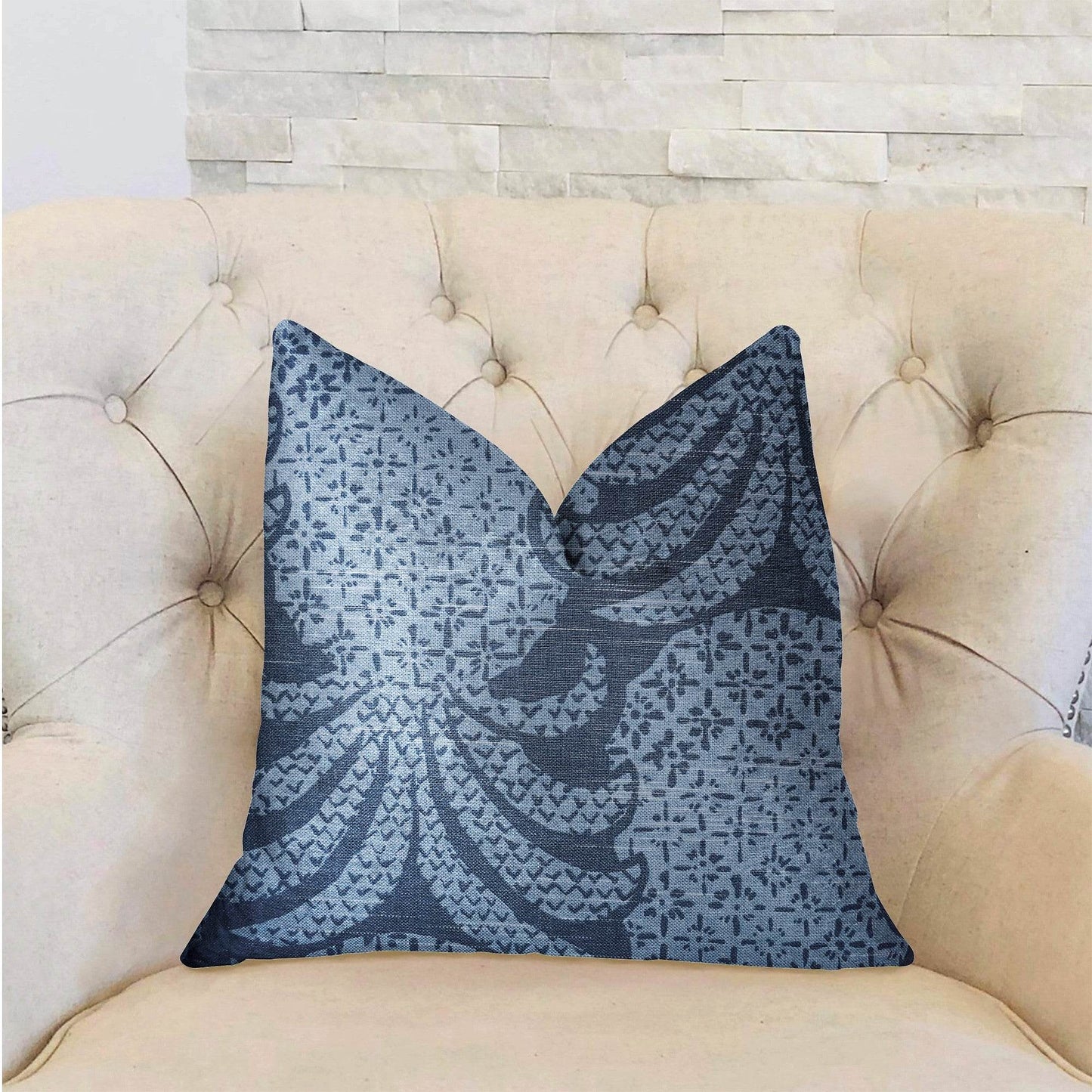 Pineapple Crush Blue and Black Luxury Throw Pillow - Plutus Brands