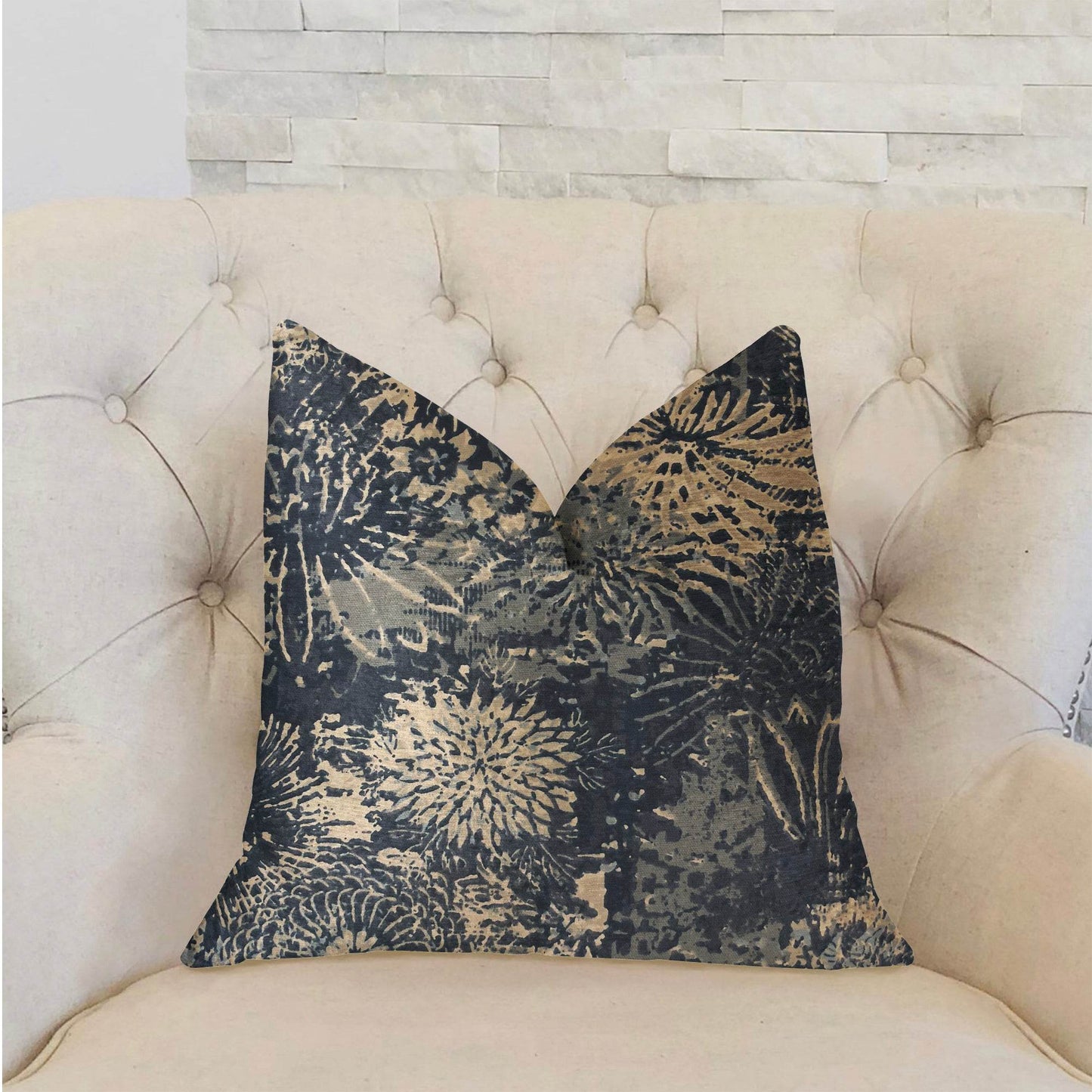 Lazuli Blue and Beige Luxury Throw Pillow - Plutus Brands