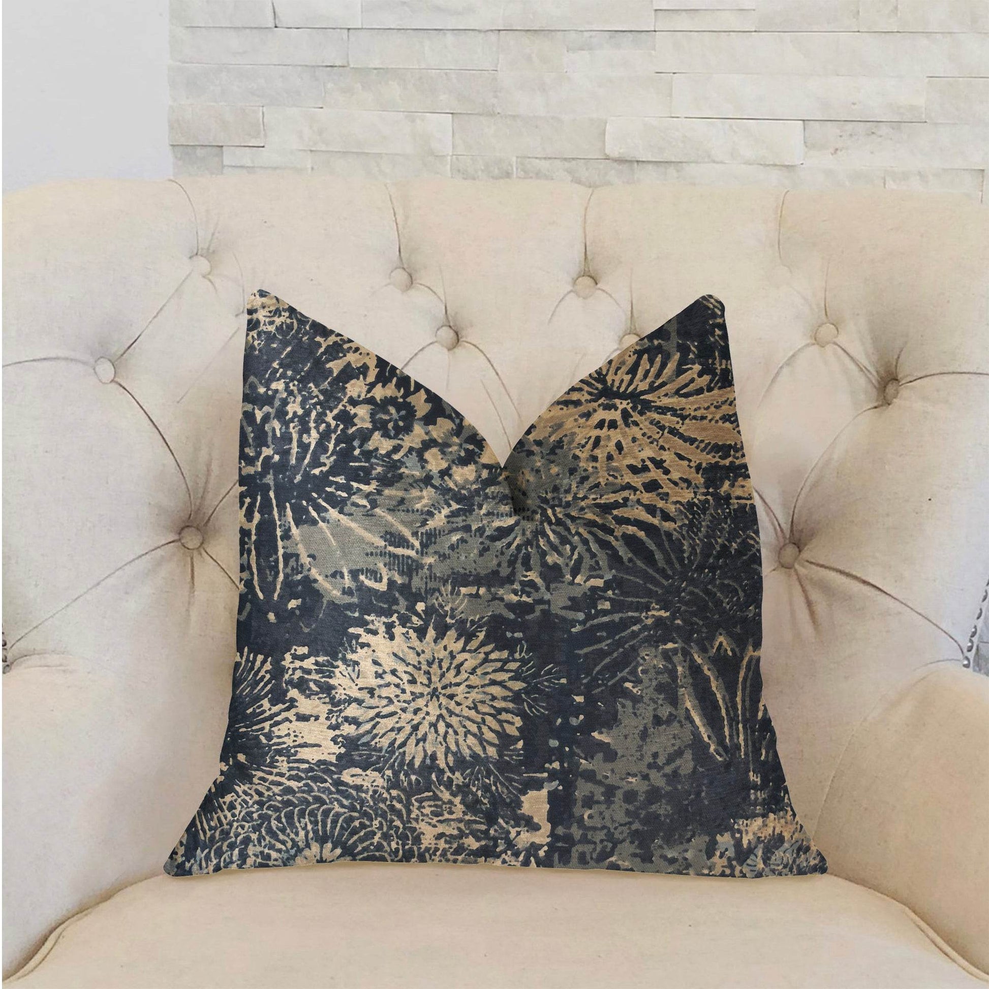 Lazuli Blue and Beige Luxury Throw Pillow - Plutus Brands