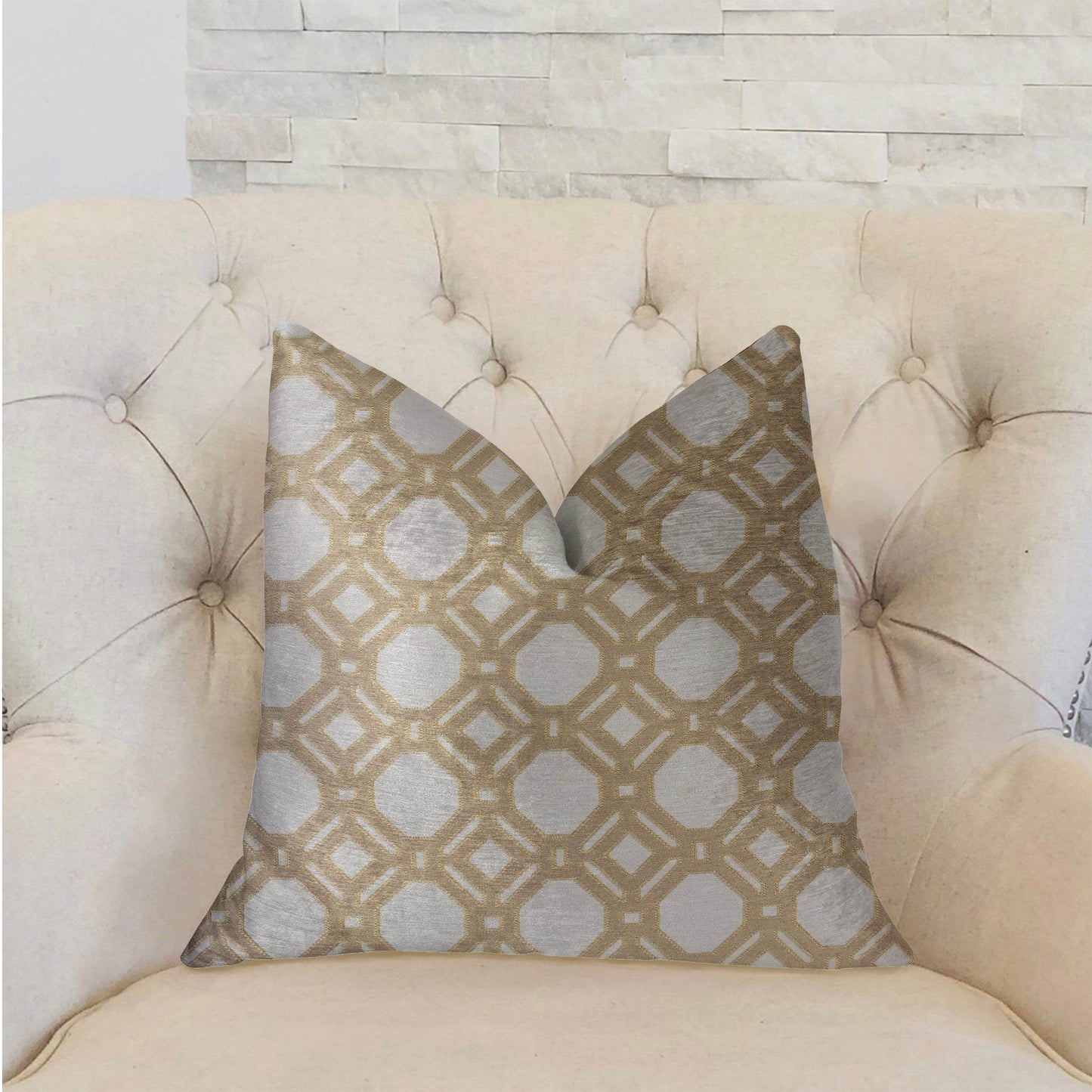 Medallion Eclipse Beige and Gray Luxury Throw Pillow - Plutus Brands