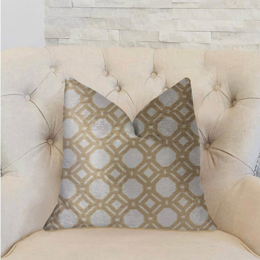 Medallion Eclipse Beige and Gray Luxury Throw Pillow - Plutus Brands
