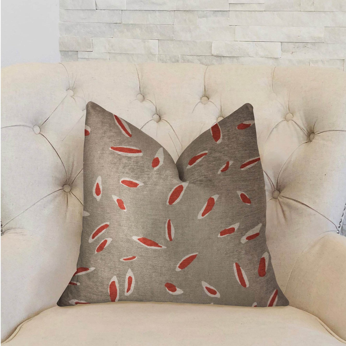 Petal Party Orange and Beige Luxury Throw Pillow - Plutus Brands