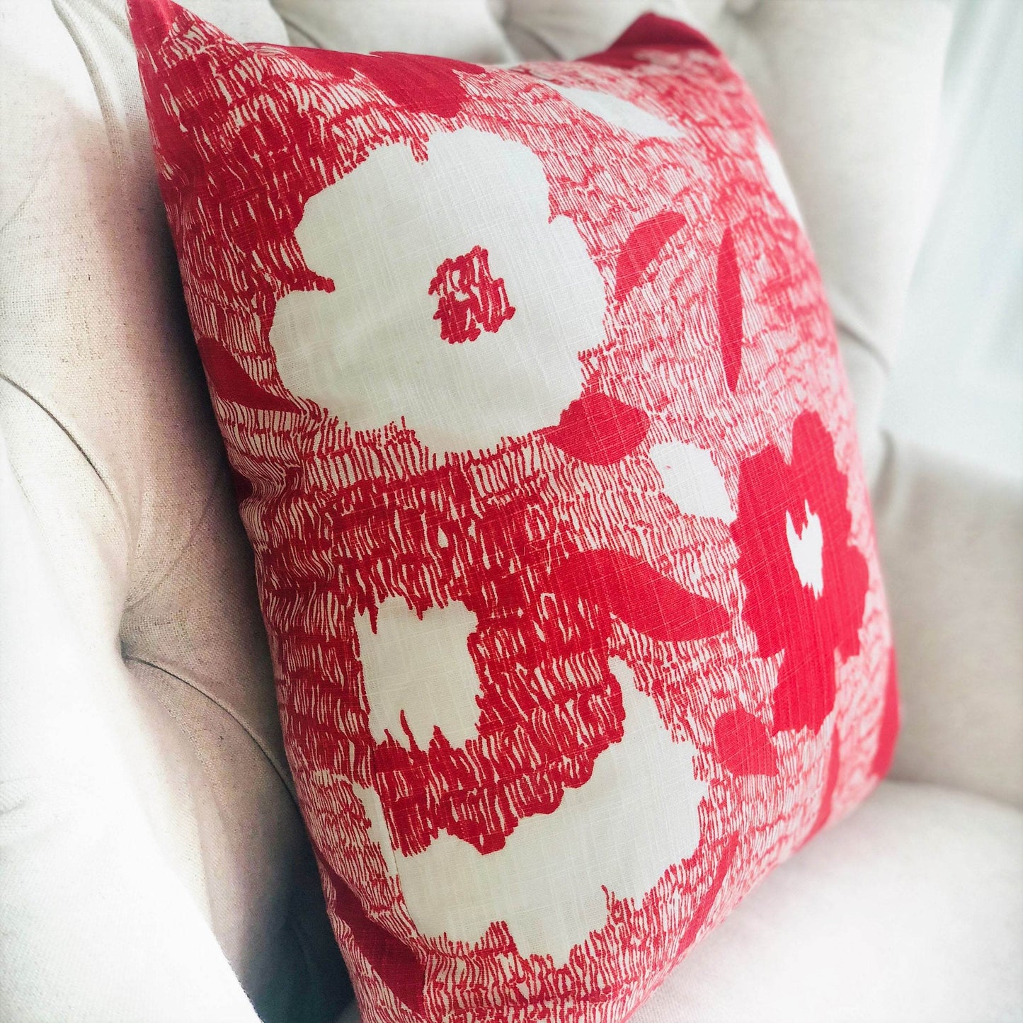 Hibiscus Red and Beige Luxury Throw Pillow - Plutus Brands