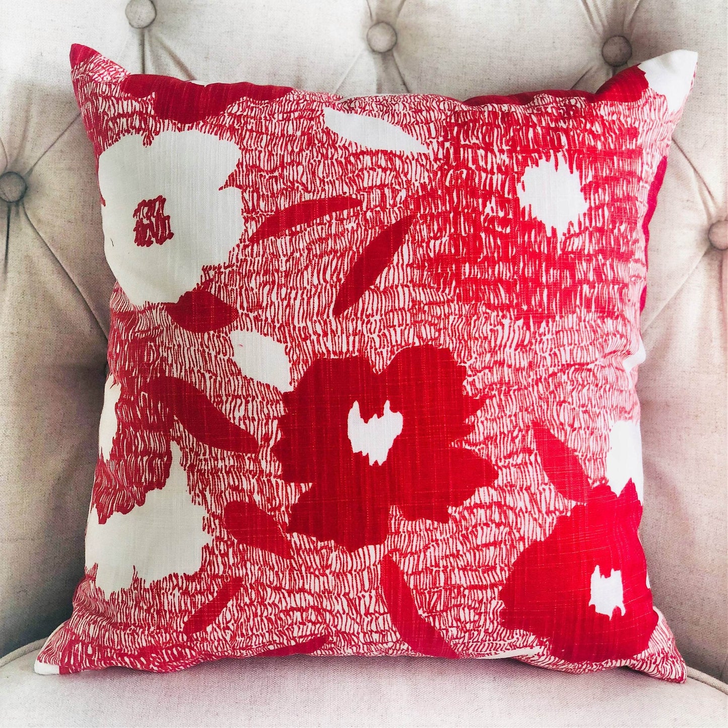 Hibiscus Red and Beige Luxury Throw Pillow - Plutus Brands