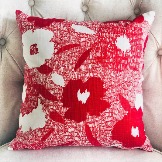 Hibiscus Red and Beige Luxury Throw Pillow - Plutus Brands