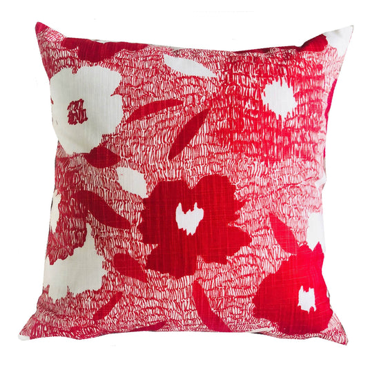 Hibiscus Red and Beige Luxury Throw Pillow - Plutus Brands