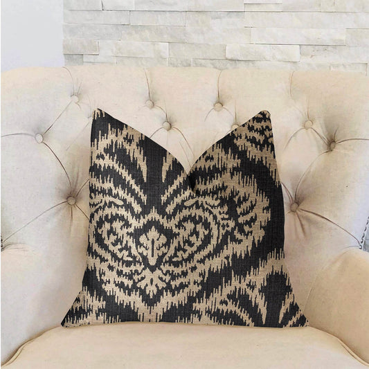 Floral Fantasy Black and Beige Luxury Throw Pillow - Plutus Brands