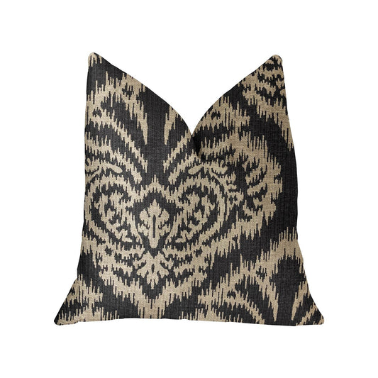 Floral Fantasy Black and Beige Luxury Throw Pillow - Plutus Brands