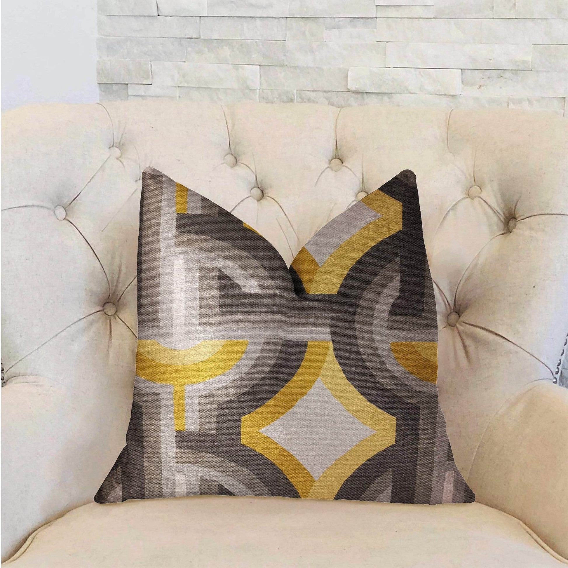 Delightful Chain Yellow, Beige and Gray Luxury Throw Pillow - Plutus Brands