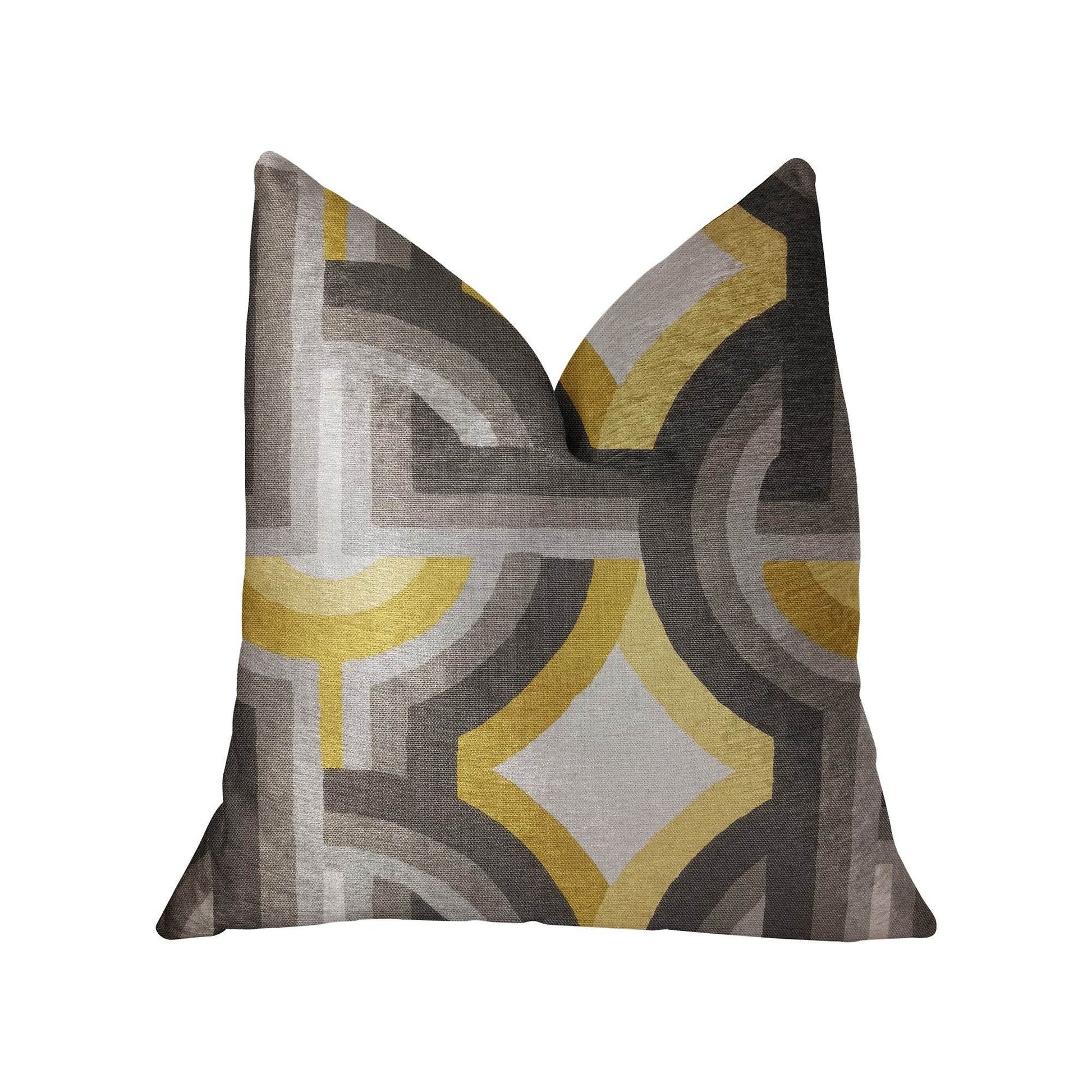 Delightful Chain Yellow, Beige and Gray Luxury Throw Pillow - Plutus Brands