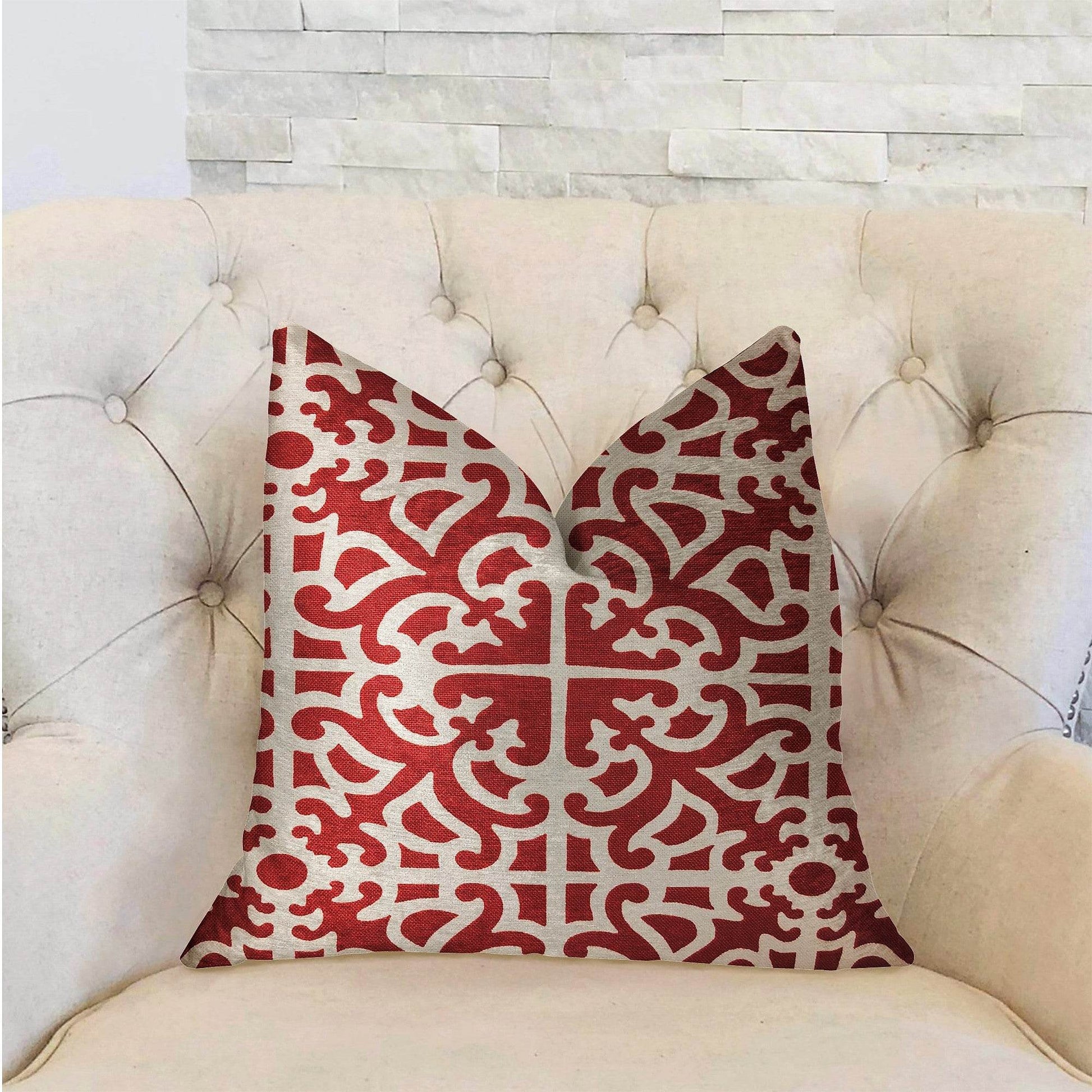 Red Romance Red and Beige Luxury Throw Pillow - Plutus Brands