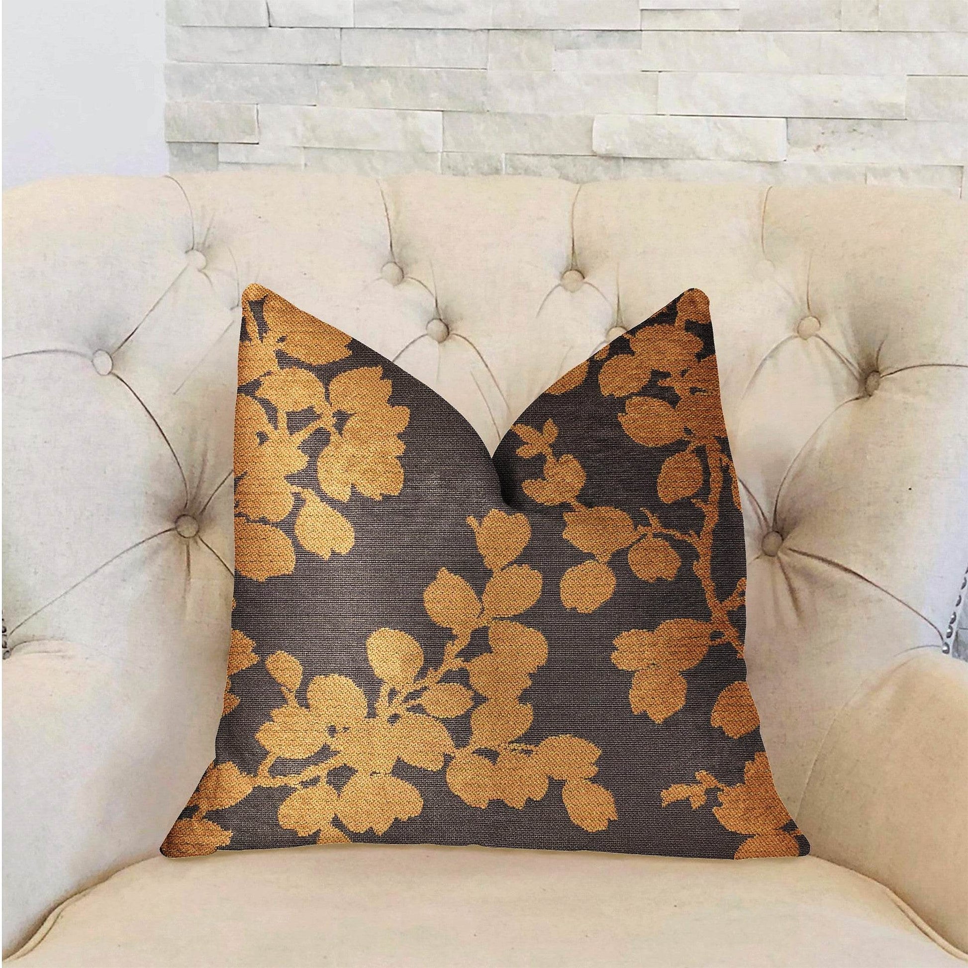Whispering Willow Gold and Gray Luxury Throw Pillow - Plutus Brands