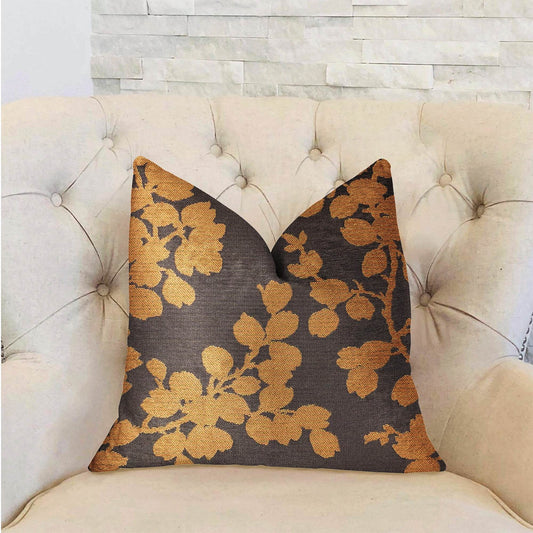 Whispering Willow Gold and Gray Luxury Throw Pillow - Plutus Brands