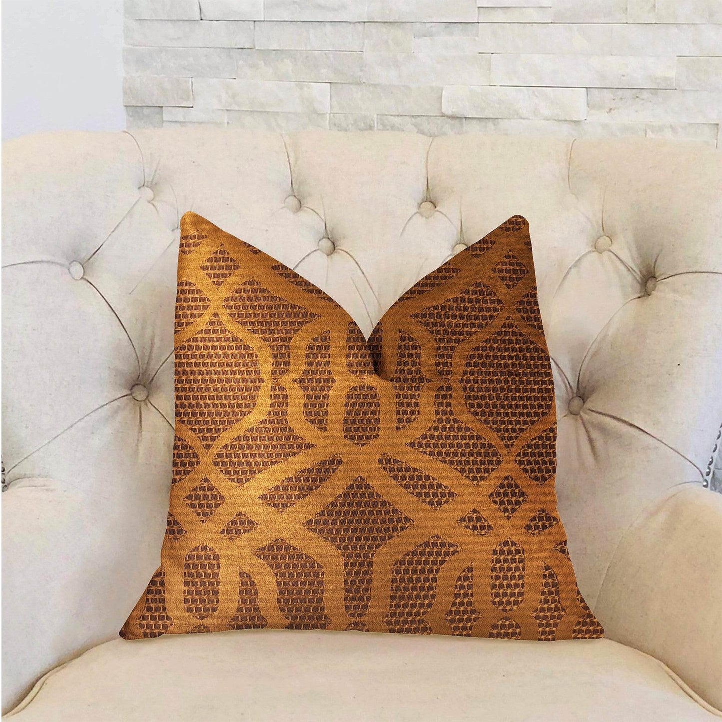Portia Gold and Brown Luxury Throw Pillow - Plutus Brands