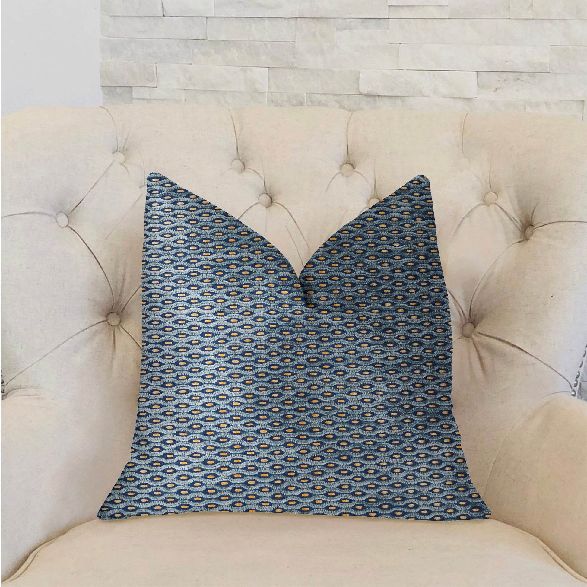 Teal Abyss Blue and Gold Luxury Throw Pillow - Plutus Brands