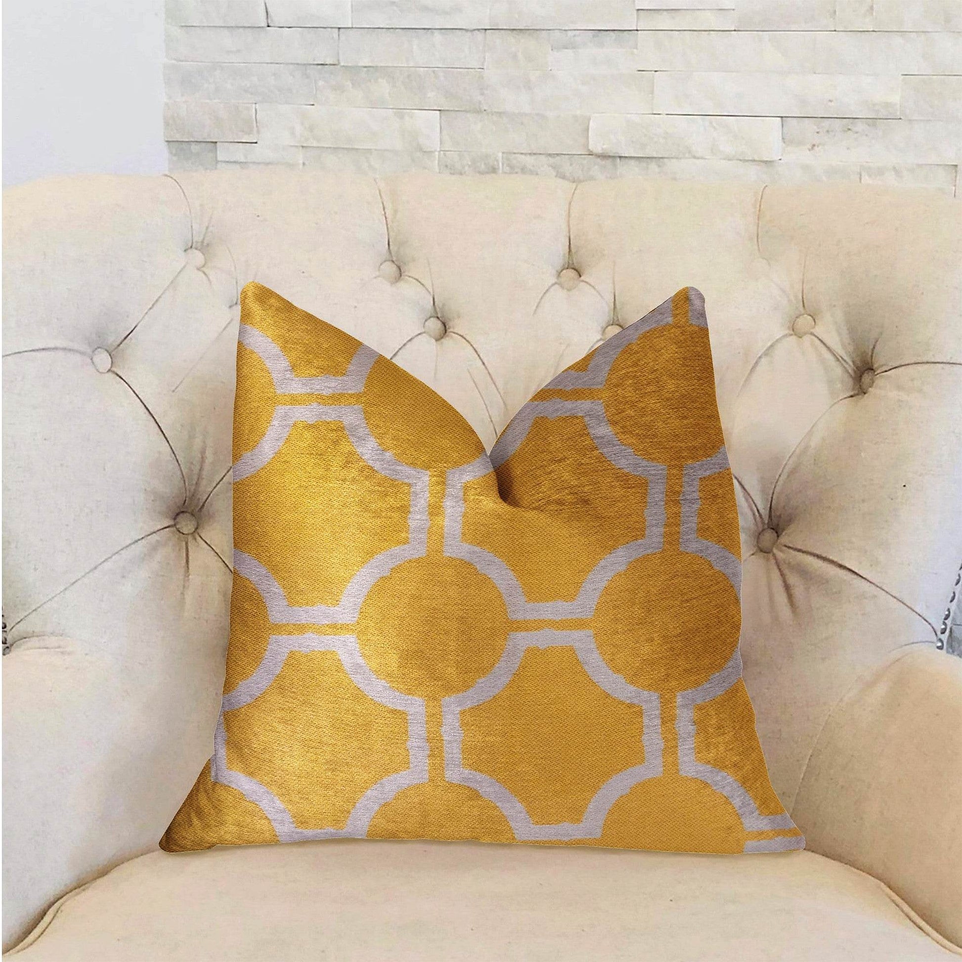 Honeycomb Yellow and Beige Luxury Throw Pillow - Plutus Brands