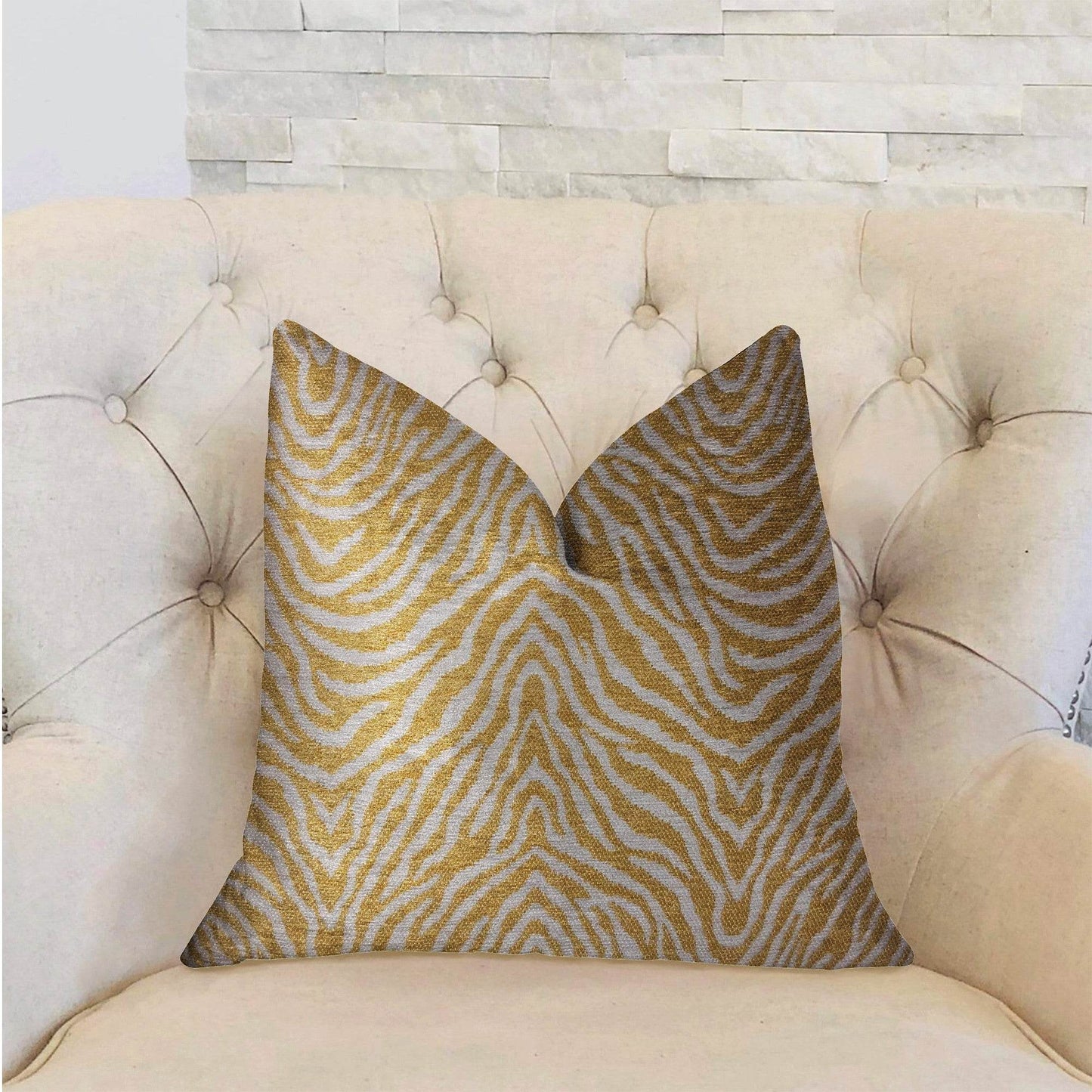 Oasis Waves Yellow and Beige Luxury Throw Pillow - Plutus Brands