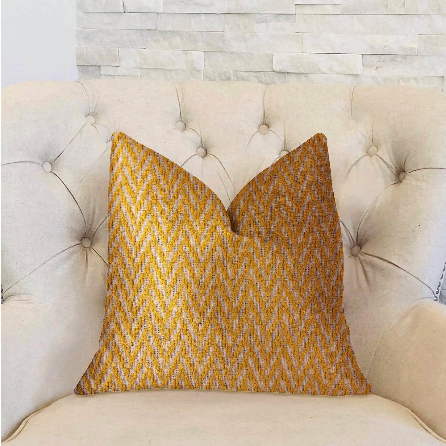 Zun Rise Yellow and Beige Luxury Throw Pillow - Plutus Brands