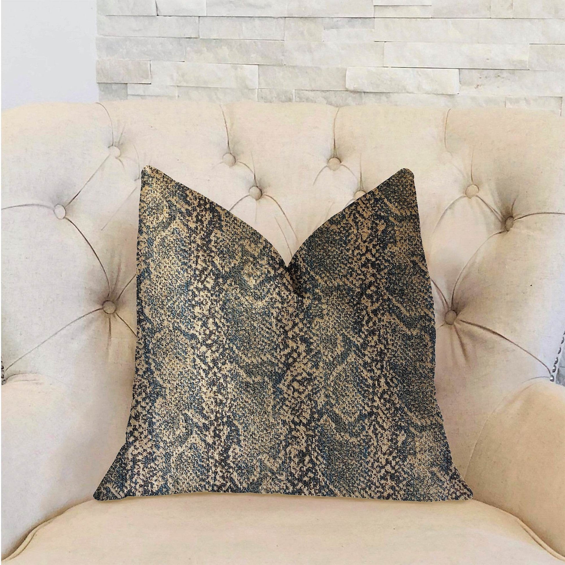 Exotic Phantom Blue and Gold Luxury Throw Pillow - Plutus Brands