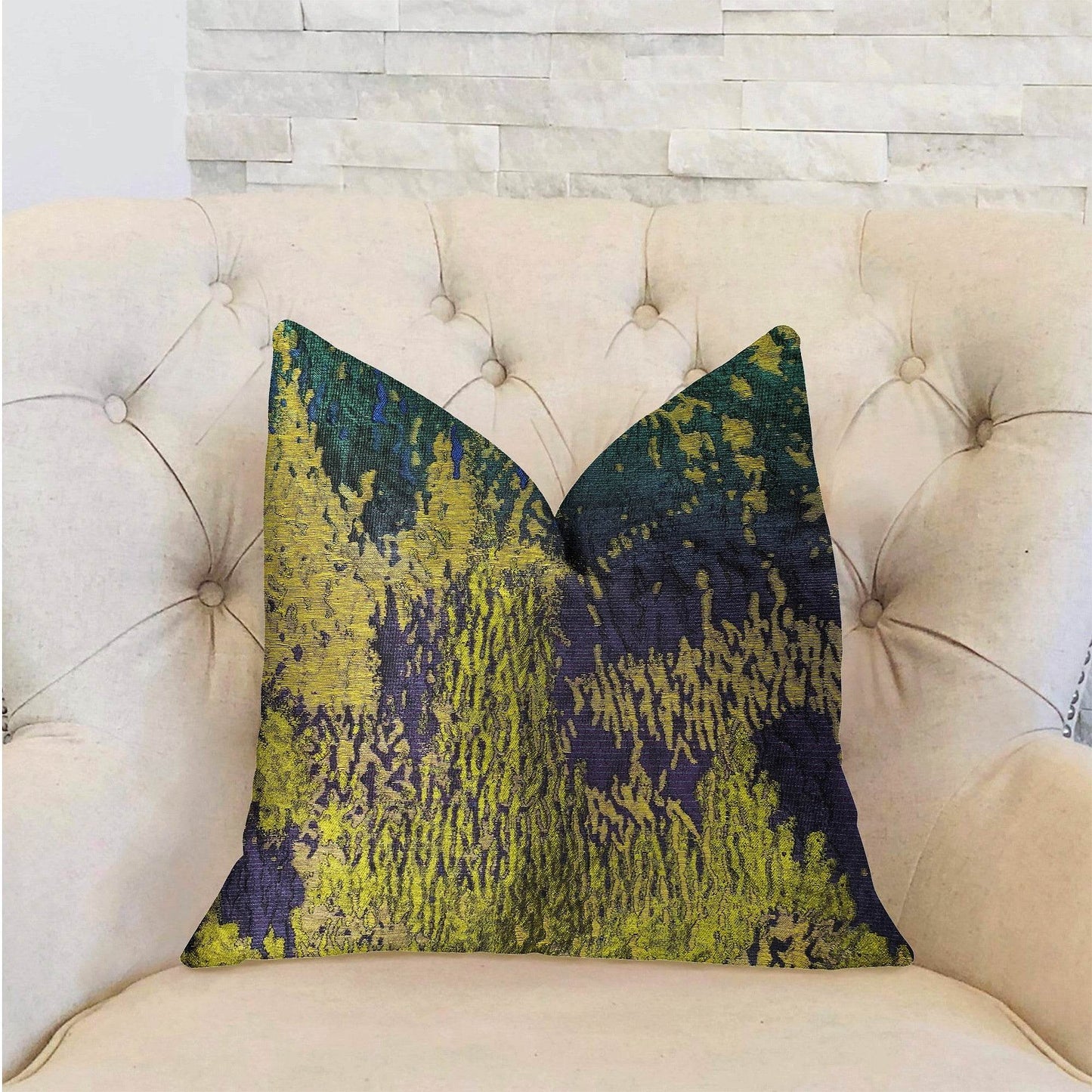 Emerald Rainforest Green, Yellow and Blue Luxury Throw Pillow - Plutus Brands
