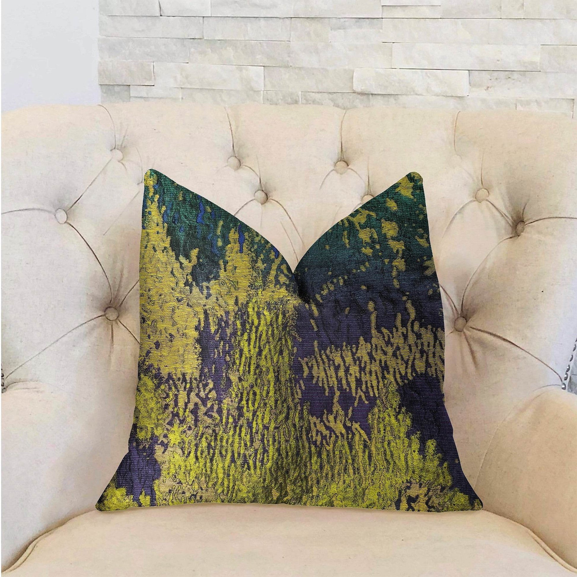 Emerald Rainforest Green, Yellow and Blue Luxury Throw Pillow - Plutus Brands