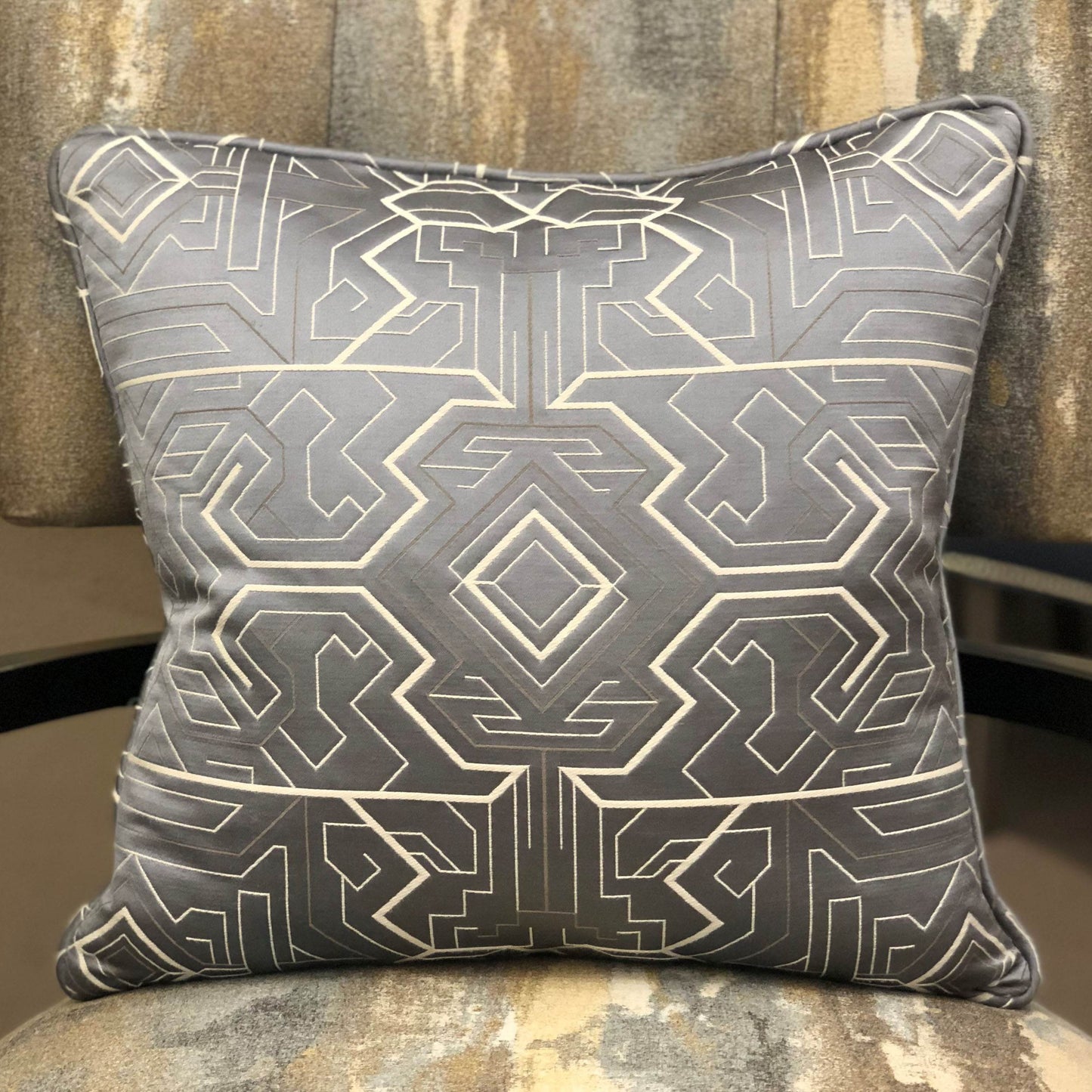 Daria Moss Silver Geometric Luxury Throw Pillow - Plutus Brands