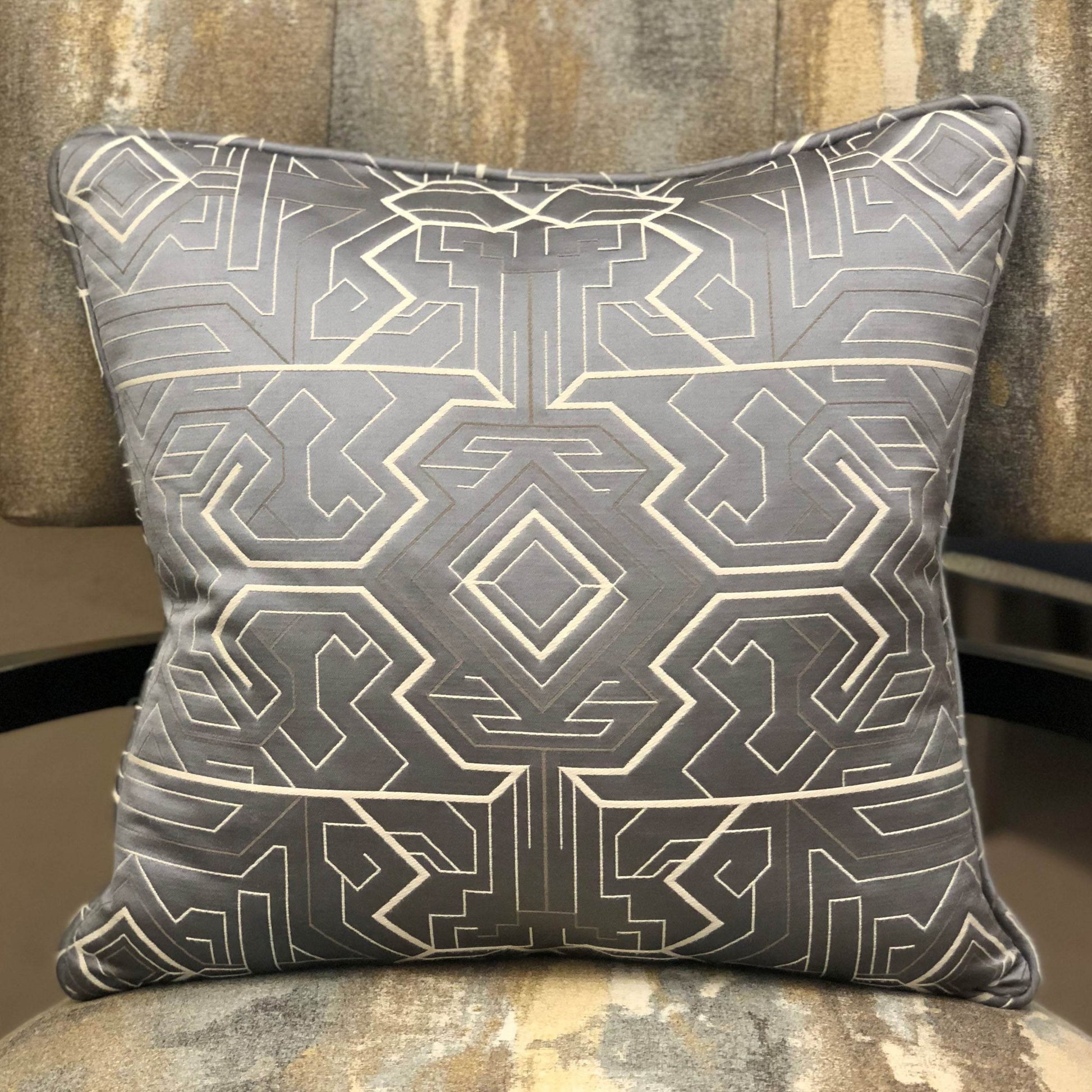 Daria Moss Silver Geometric Luxury Throw Pillow - Plutus Brands